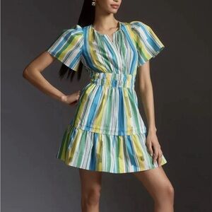 Anthropologie Blue and Green Somerset Mini Dress